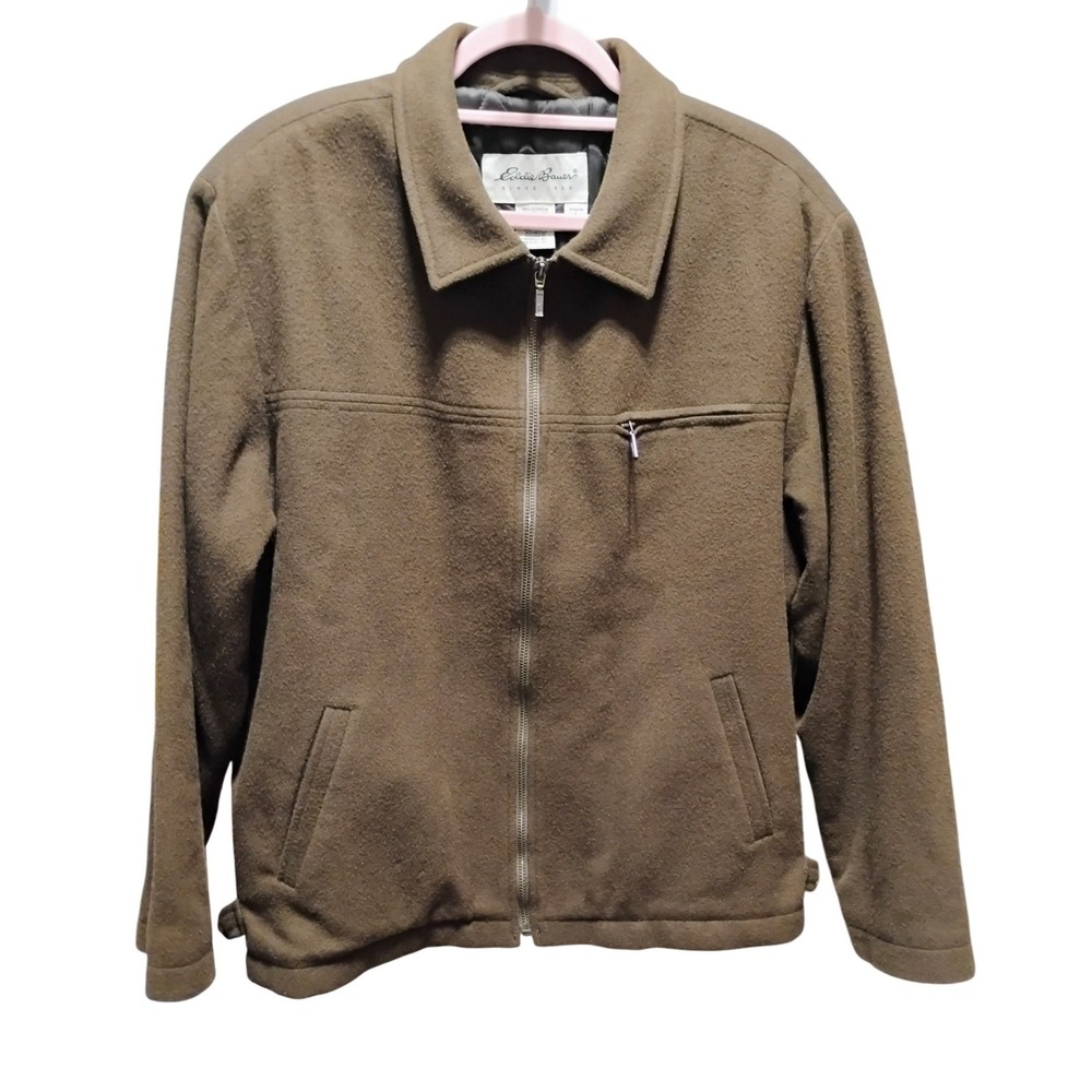 Vtg Eddie Bauer 100% Wool Jacket Coat Women's L Brown Utility Moto Quilted Liner